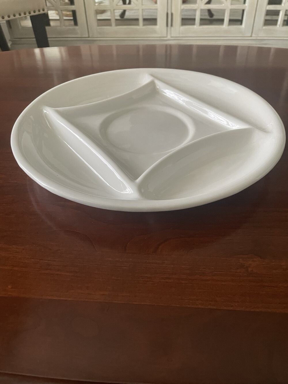 White Porcelain Divided Round Chip Dip Serving Platter Dish 12.5"